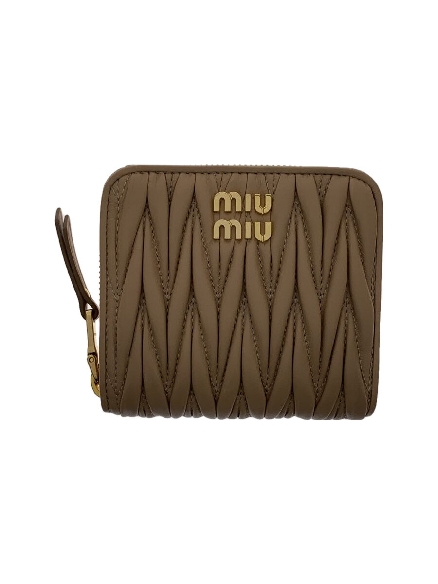 【中古】MIU MIU◆ZIP BIFOLD WALLET/2つ折り財布/レザー/BEG/レディース/F0036【服飾雑貨他】
