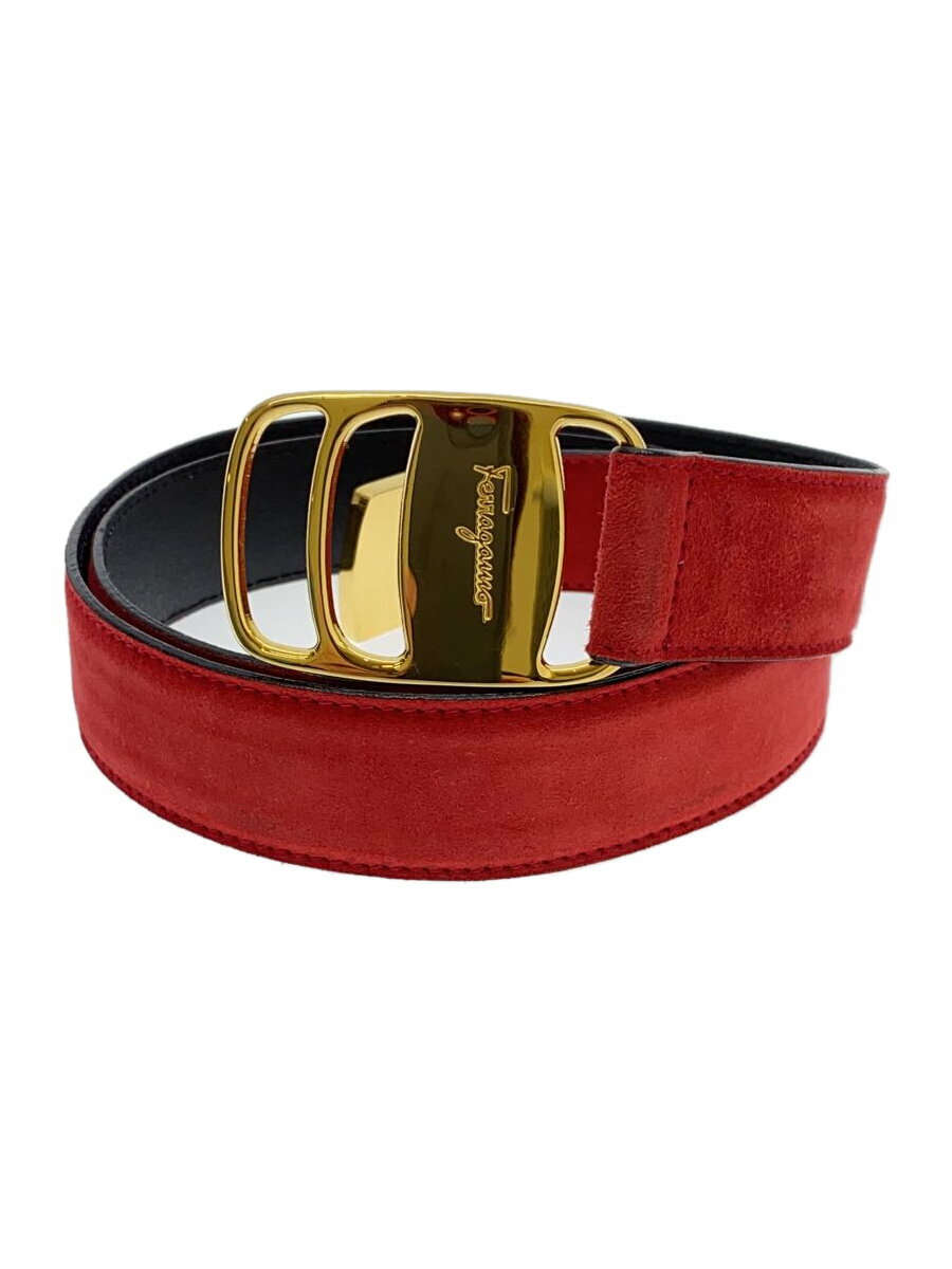 【中古】Salvatore Ferragamo◆ベルト/スウェード/RED/レディース【服飾雑貨他】