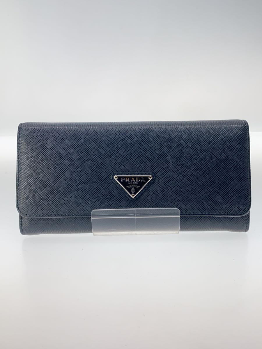 【中古】PRADA◆長財布/レザー/NVY/無