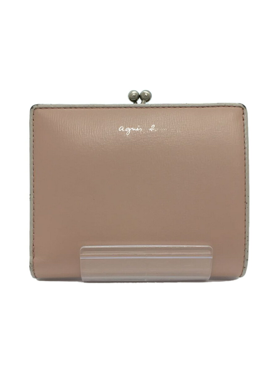 【中古】agnes b.◆2つ折り財布/レザー/PNK/無地/レディース【服飾雑貨他】