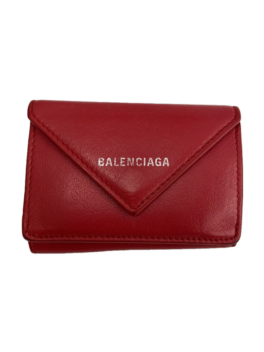 【中古】BALENCIAGA◆3つ折り財布/レザー/RED/無地/メンズ/391446・6525・X・52753【服飾雑貨他】