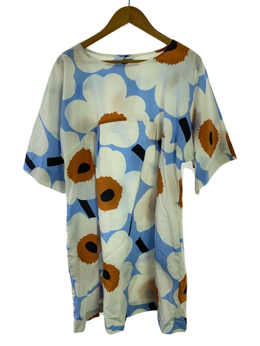 【中古】marimekko◆半袖ワンピース/42/コットン/BLU/総柄/52223-5-90818【レディースウェア】