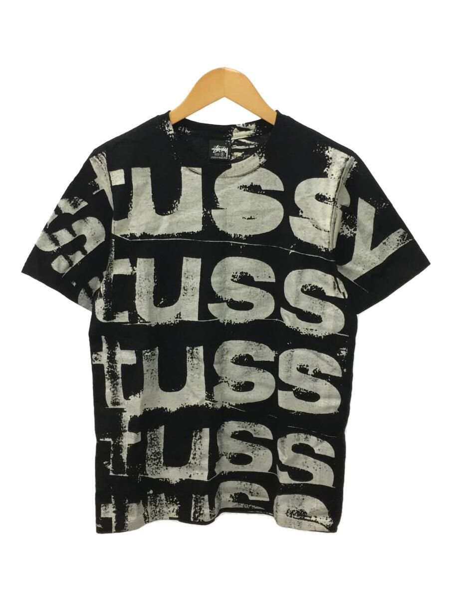 【中古】STUSSY◆Tシャツ/S/コットン/BLK/総柄【メンズウェア】