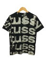 【中古】STUSSY◆Tシャツ/S/コットン/BLK/総柄【メンズ