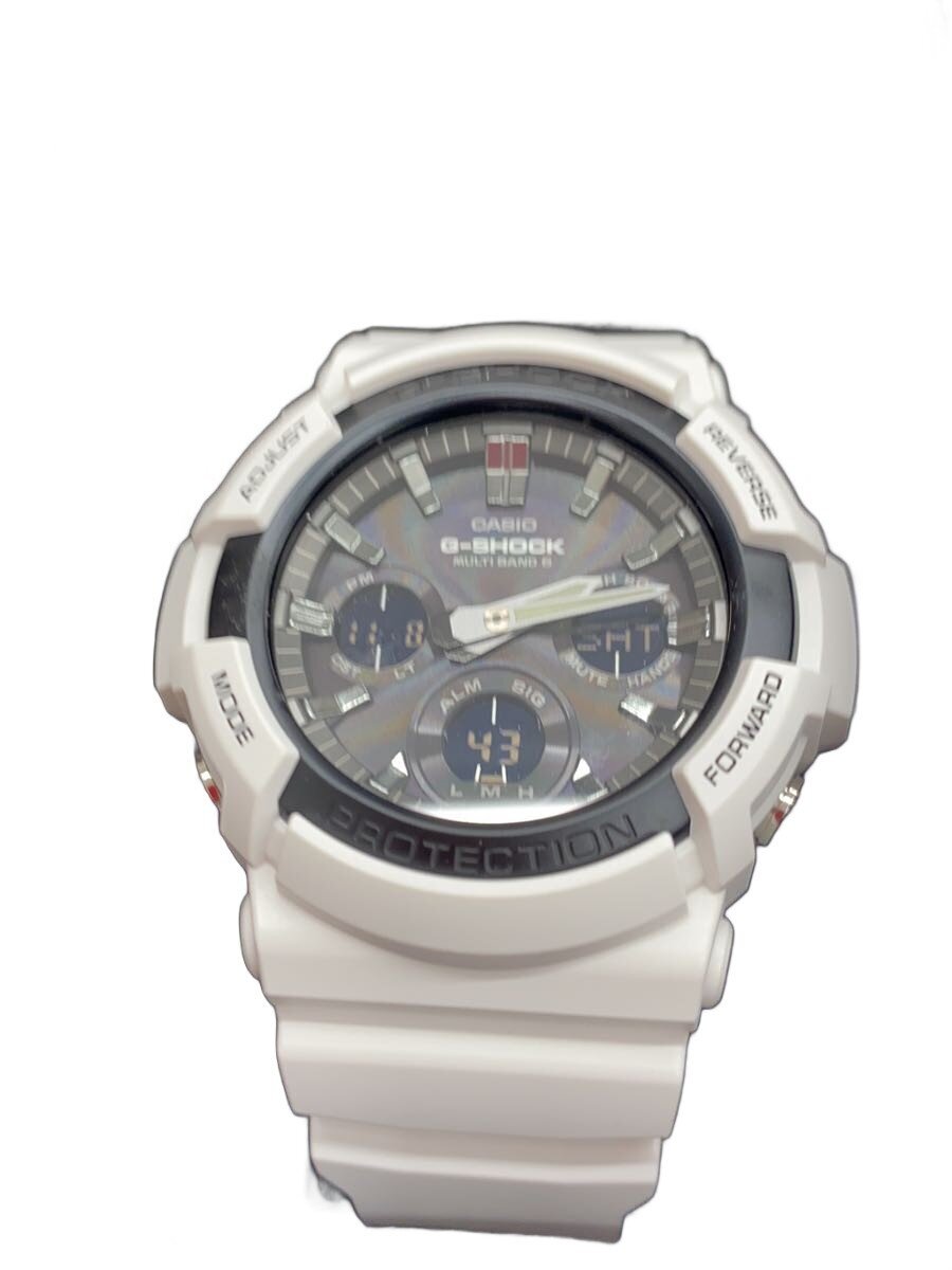 【中古】CASIO◆ソーラー腕時計・G-SHOCK/デジアナ/ラバー/GRY/WHT【服飾雑貨他】