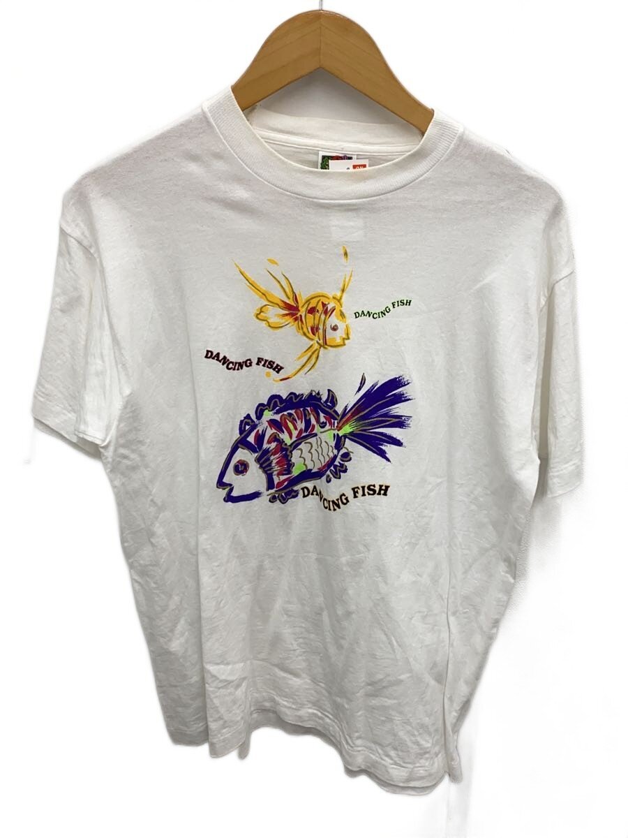 FRUIT OF THE LOOM◆90s/DANCING FISH/L/コットン/WHT/プリント//