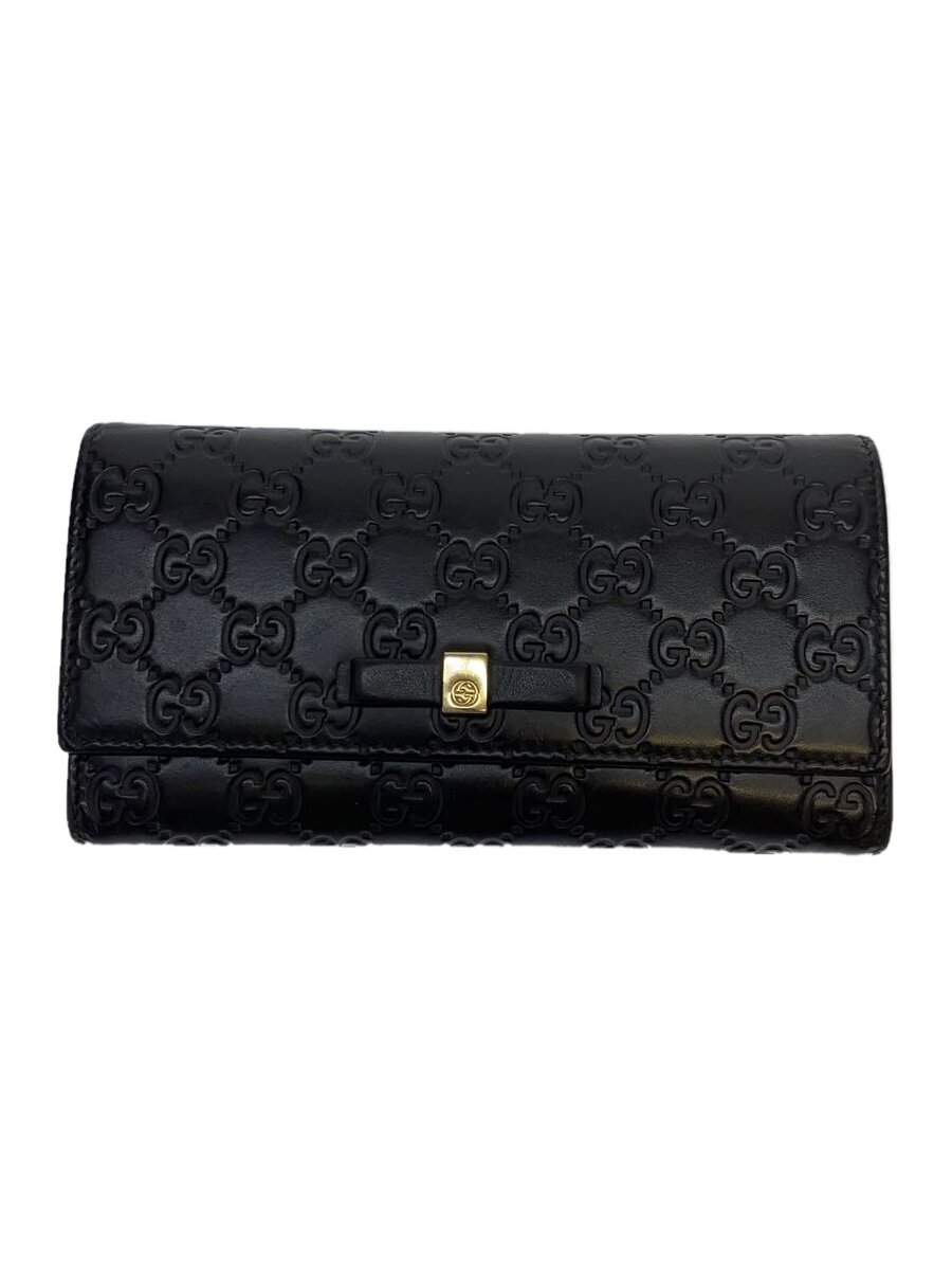 【中古】GUCCI◆コンチネンタルウォレット_グッチシマ/レザー/BLK/レディース/※スナップボタン不具合有//【服飾雑貨他】