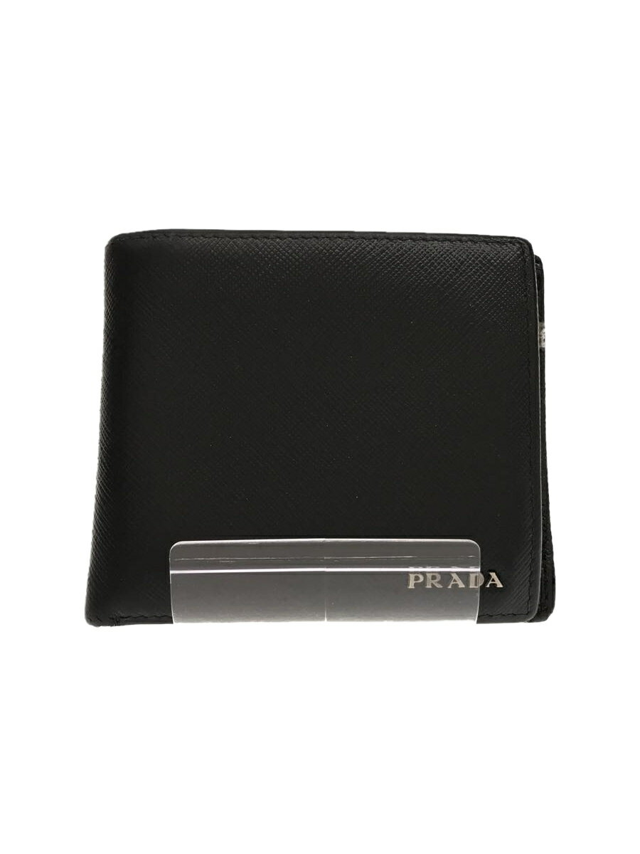 【中古】PRADA◆2つ折り財布/BLK/無地/メンズ【服飾雑貨他】