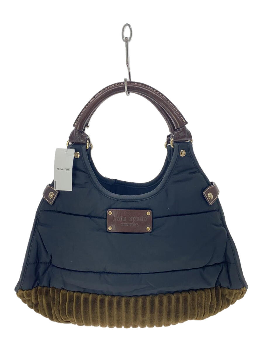 【中古】kate spade new york◆ハンドバッグ/切替/ナイロン/ベロア/ブラック/カーキ【バッグ】