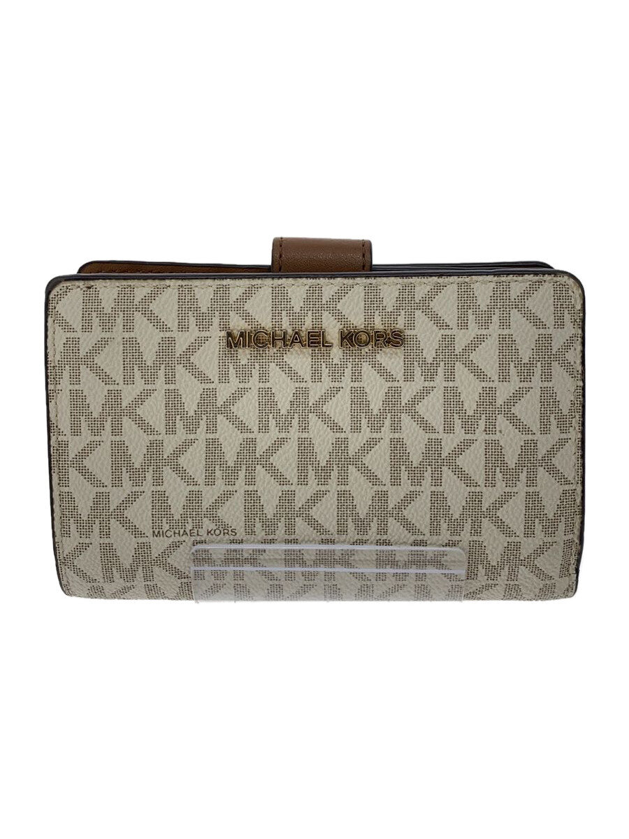 【中古】MICHAEL KORS◆2つ折り財布/レザー/WHT/総柄/レディース【服飾雑貨他】