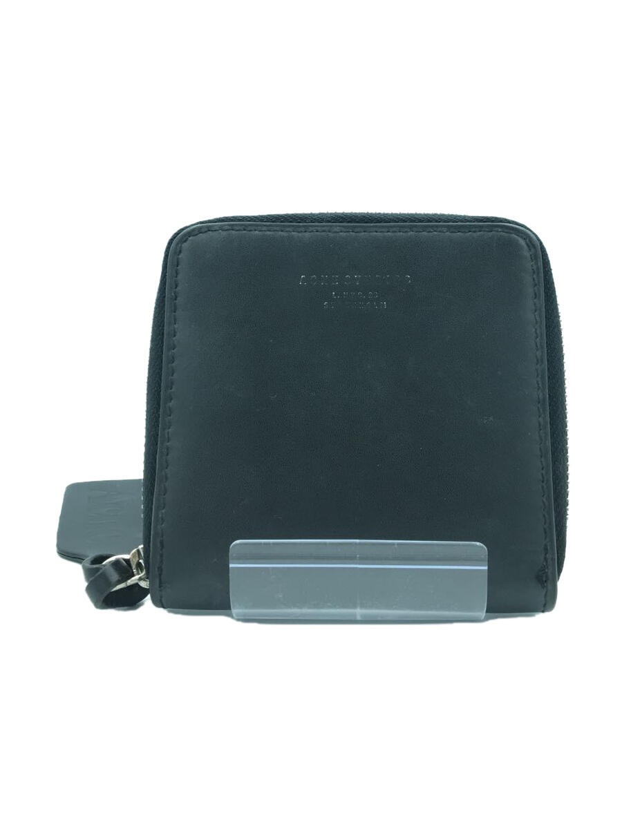 【中古】Acne Studios(Acne)◆2つ折り財布/レザー/BLK/無地/メンズ/ラウンドジップ/※文字薄れ有り【服飾雑貨他】