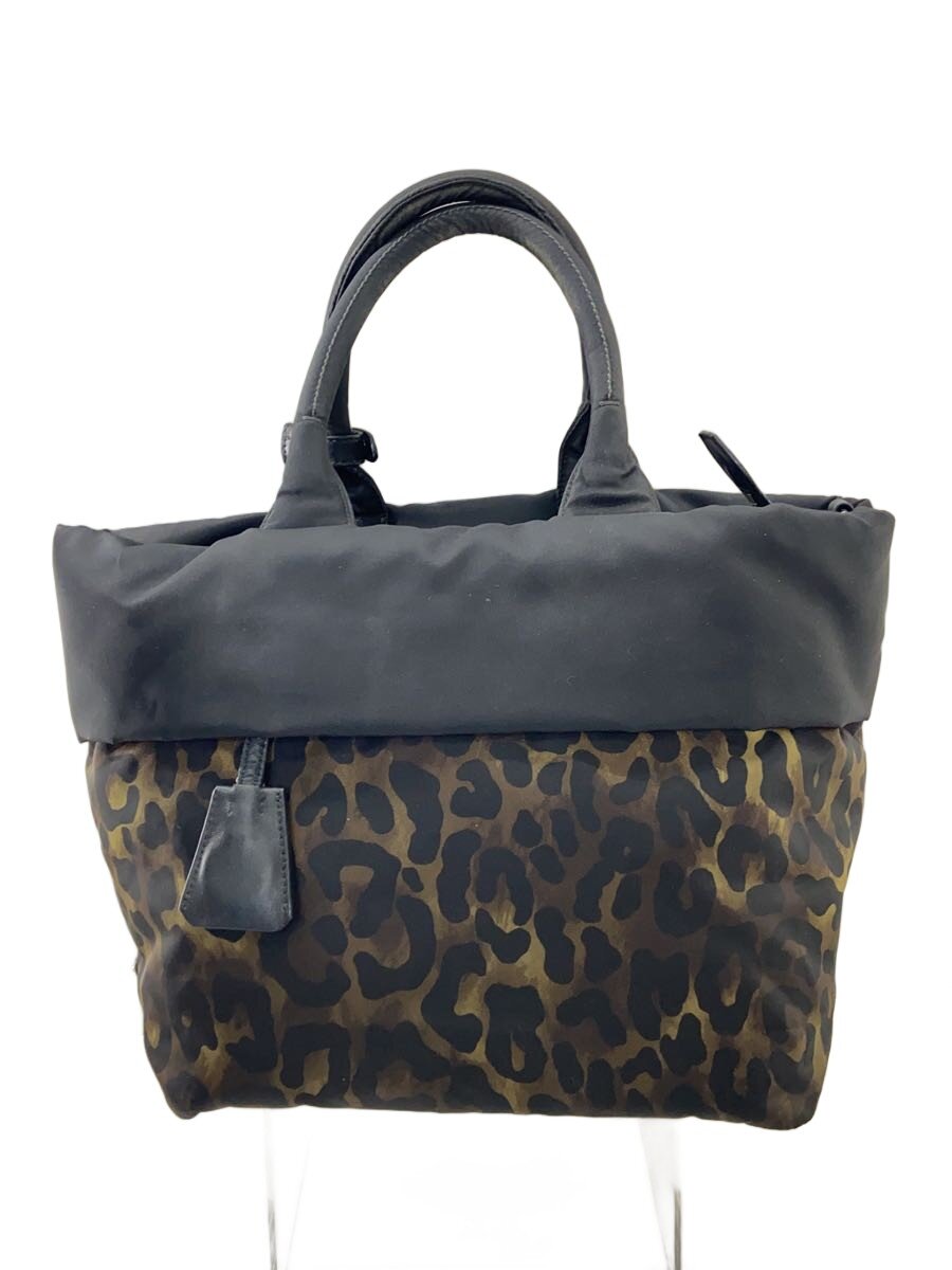 【中古】PRADA◆ショルダーバッグ/ナイロン/BLK/レオパード/B4521V//【バッグ】