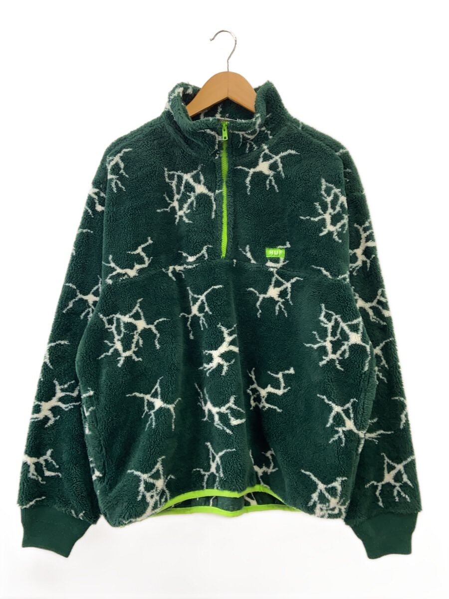 【中古】HUF◆QUAKE SHERPA 1 4 ZIP FLEECE/L/ポリエステル/GRN/総柄/FL00185【メンズウェア】