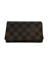 【中古】LOUIS VUITTON◆ポルト・モネ・ビエ・トレゾール_ダミエ・エベヌ_BRW/PVC/BRW/レディース【服飾雑貨他】