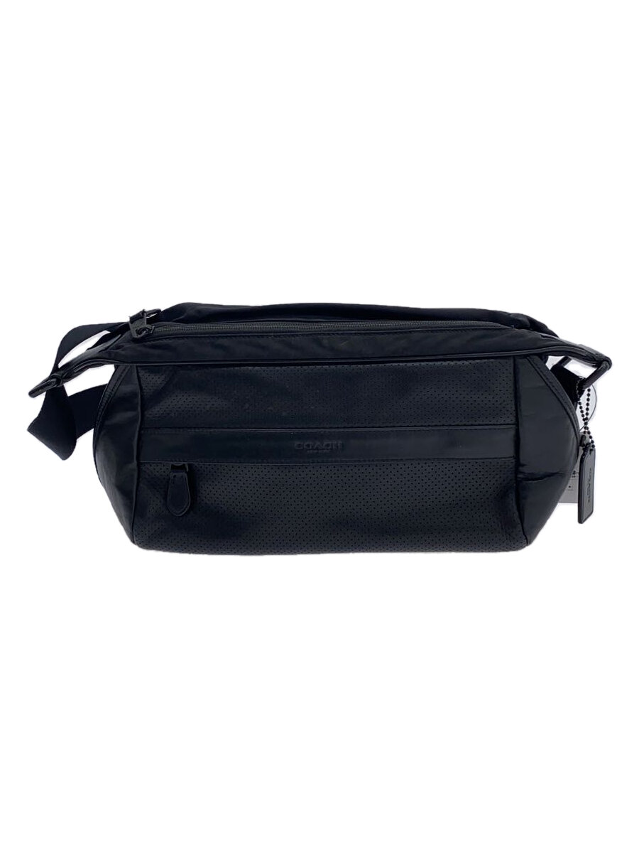【中古】COACH◆ウエストバッグ/レザー/ナイロン/BLK//【バッグ】