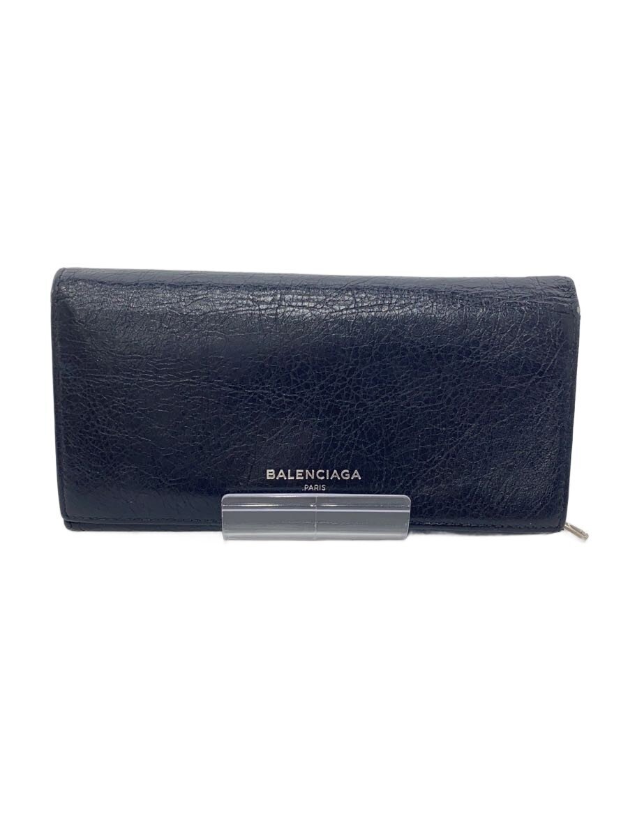 【中古】BALENCIAGA◆長財布/レザー/ネイビー/紺/無地/メンズ/542008【服飾雑貨他】