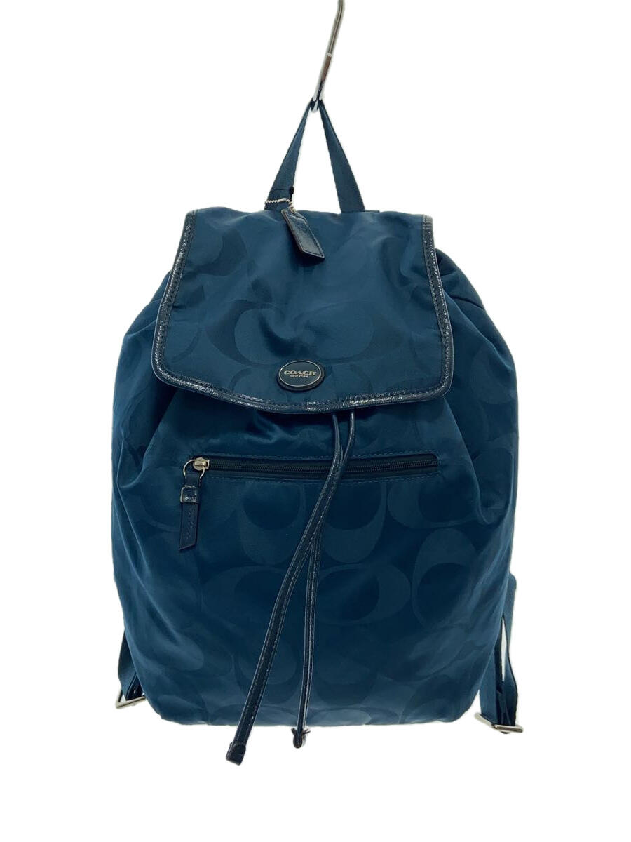 【中古】COACH◆リュック/ポリエステル/BLU/総柄/F30781【バッグ】