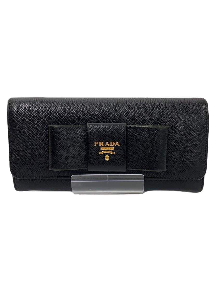 【中古】PRADA◆長財布/レザー/BLK/無地/メンズ/1ML506/SAFFIANO FIOCCO/リボン//【服飾雑貨他】
