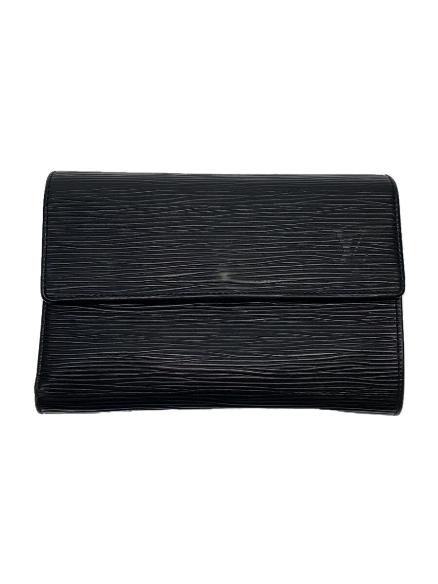 【中古】LOUIS VUITTON◆ポルト・トレゾール・エテュイパピエ_エピ_BLK/レザー/BLK/無地/メンズ【服飾雑貨他】