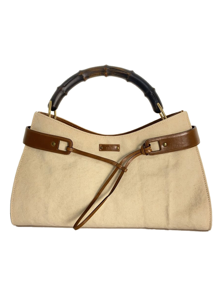 【中古】GUCCI◆ハンドバッグ_バンブー/キャンバス/WHT【バッグ】