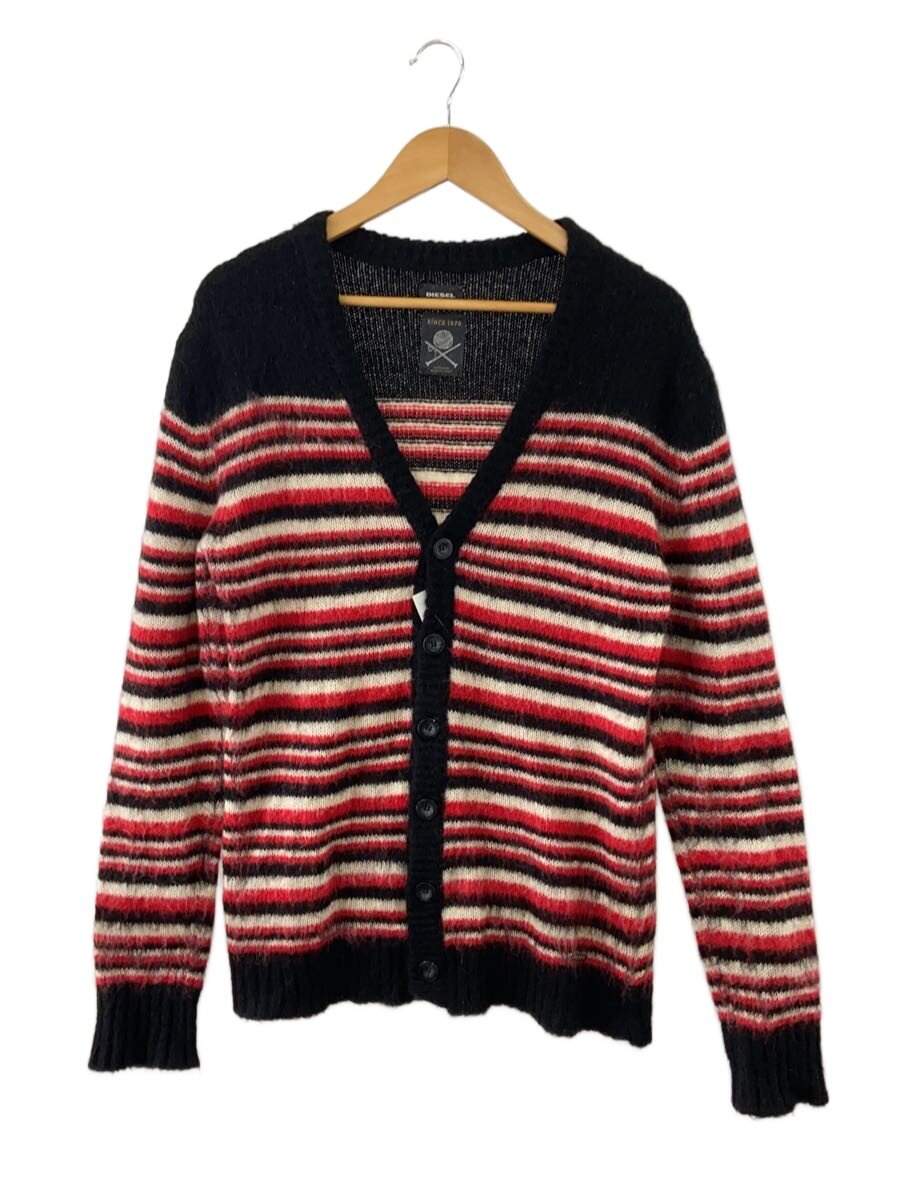 【中古】DIESEL◆カーディガン(厚手)/M/アクリル/RED/ボーダー【メンズウェア】