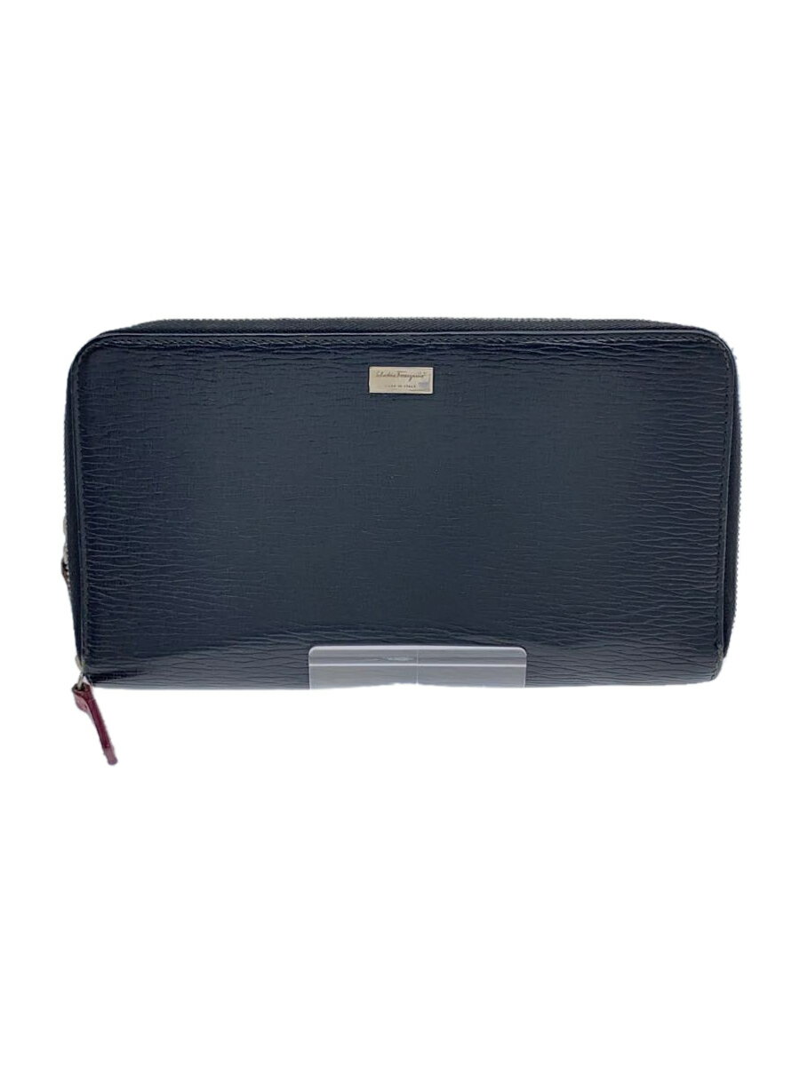 【中古】Salvatore Ferragamo◆長財布/レザー/BLK/無地/レディース【服飾雑貨他】