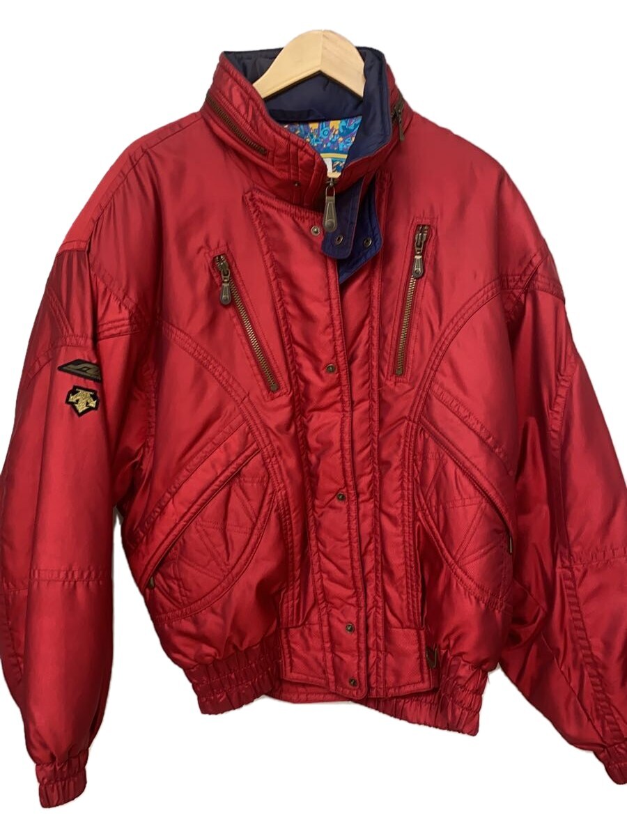 【中古】DESCENTE◆ジャケット/XO/ポリエステル/RED/無地/刺繍タグ【メンズウェア】