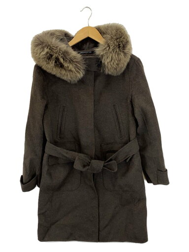 【中古】S Max Mara◆ファー付きコート/40/アンゴラ/ブラウン/無地【レディースウェア】 【中古】S Max Mara◆ファー付きコート/40/アンゴラ/ブラウン/無地【レディースウェア】