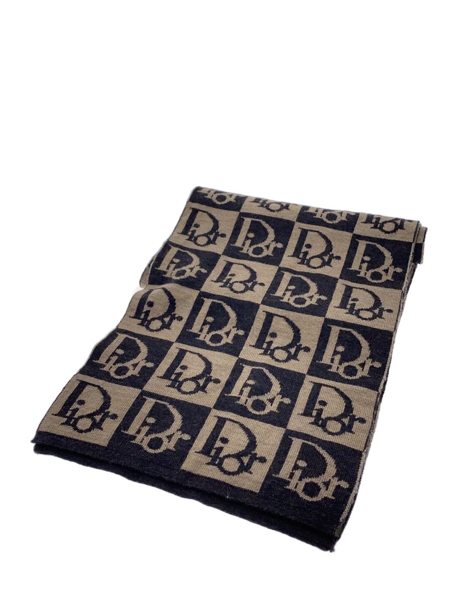 【中古】Christian Dior◆トロッター柄マフラー/ウール/BEG/レディース【服飾雑貨他】