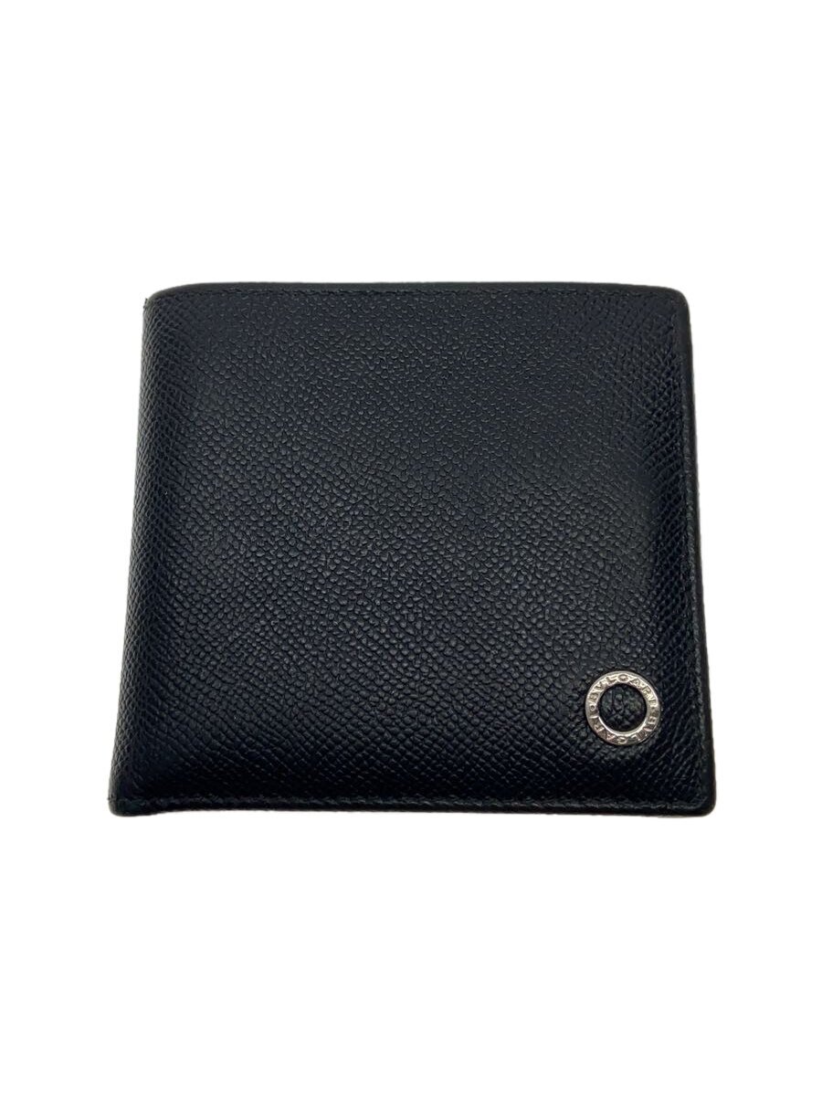 【中古】BVLGARI◆2つ折り財布/レザー/BLK/無地/メンズ/30396【服飾雑貨他】