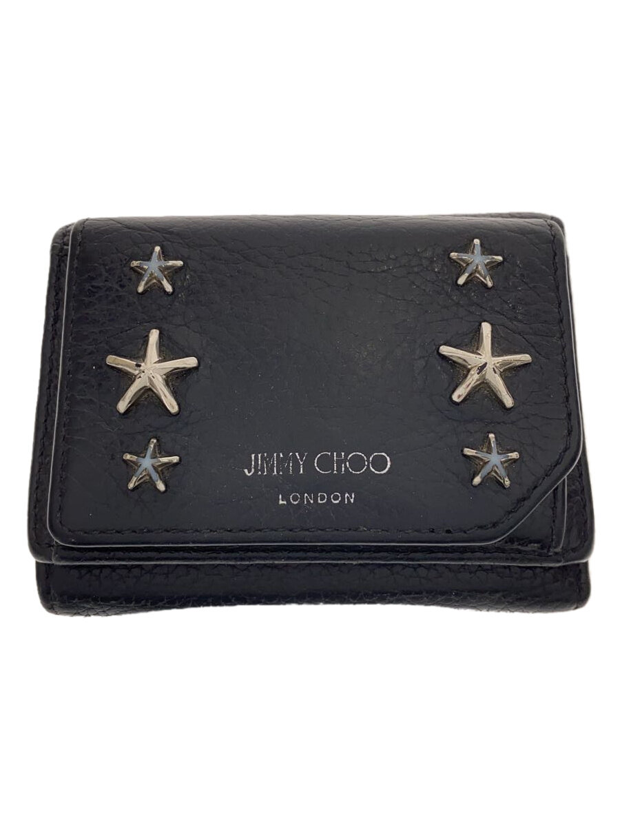 【中古】JIMMY CHOO◆3つ折り財布/レザー/BLK/無地/レディース【服飾雑貨他】