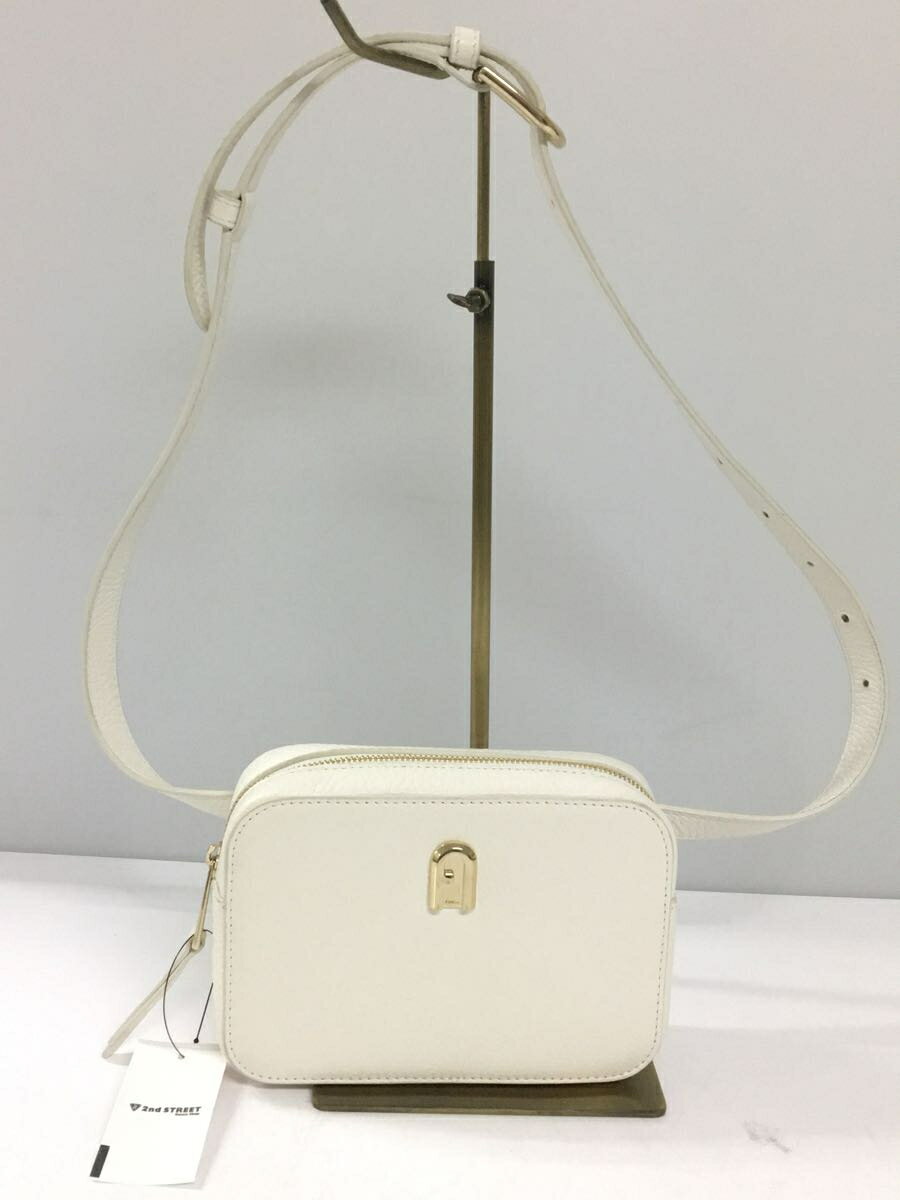 【中古】FURLA◆スクエアショルダーバッグ/レザー/WHT【バッグ】