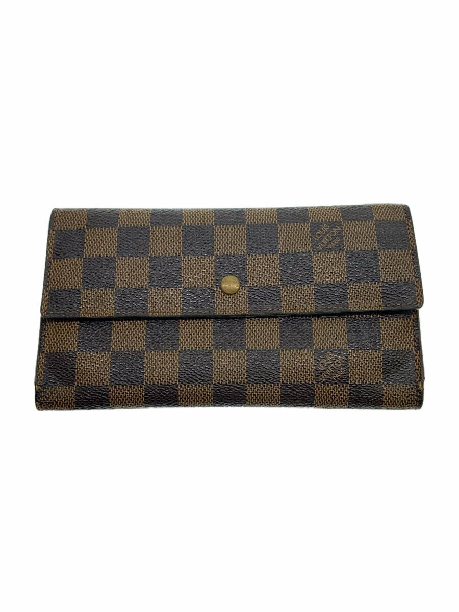 【中古】LOUIS VUITTON◆ポシェット・ポルト・モネ・カルト・クレディ_ダミエ・エベヌ_BRW/PVC/BRW/レディース【服飾雑貨他】