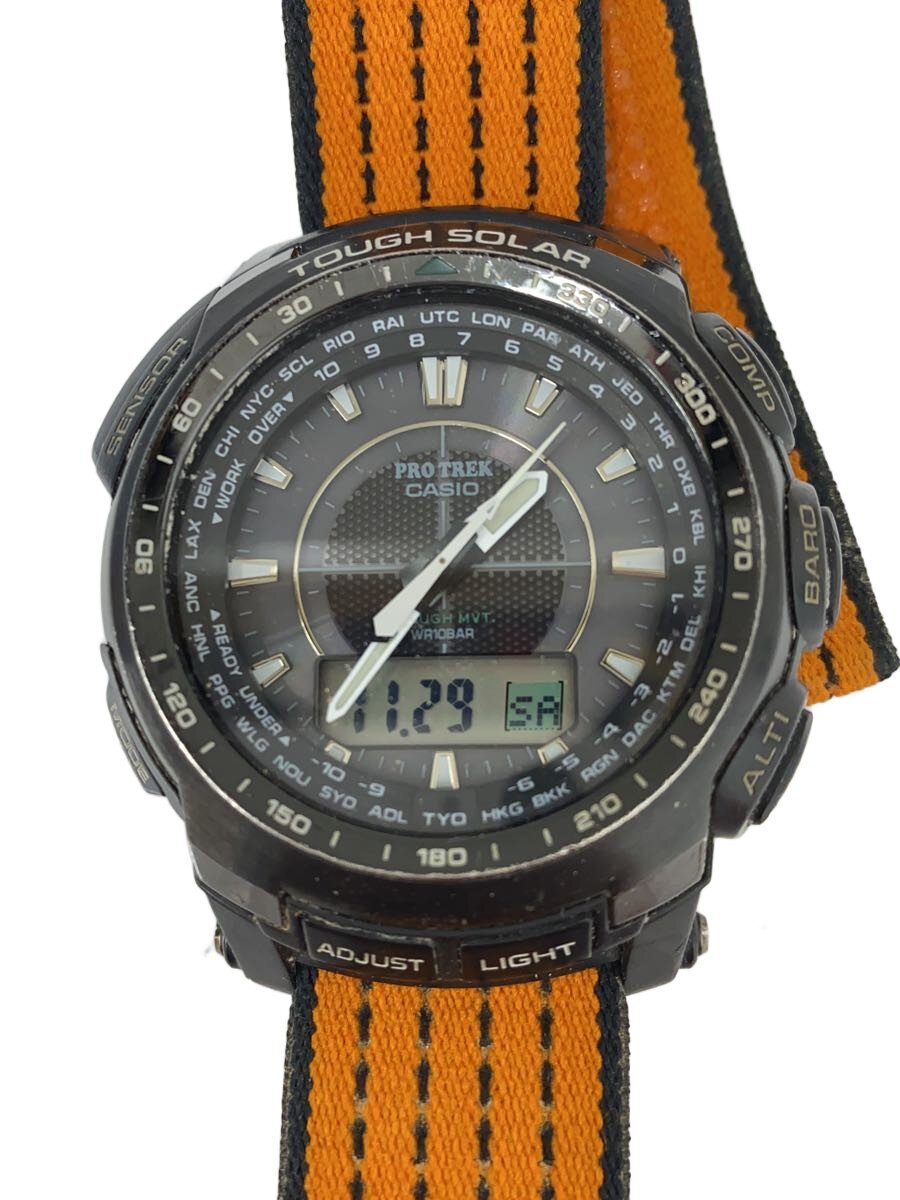 【中古】CASIO◆クォーツ腕時計/デジアナ/コンビ/BLK/ORN/PRW-5100//【服飾雑貨他】