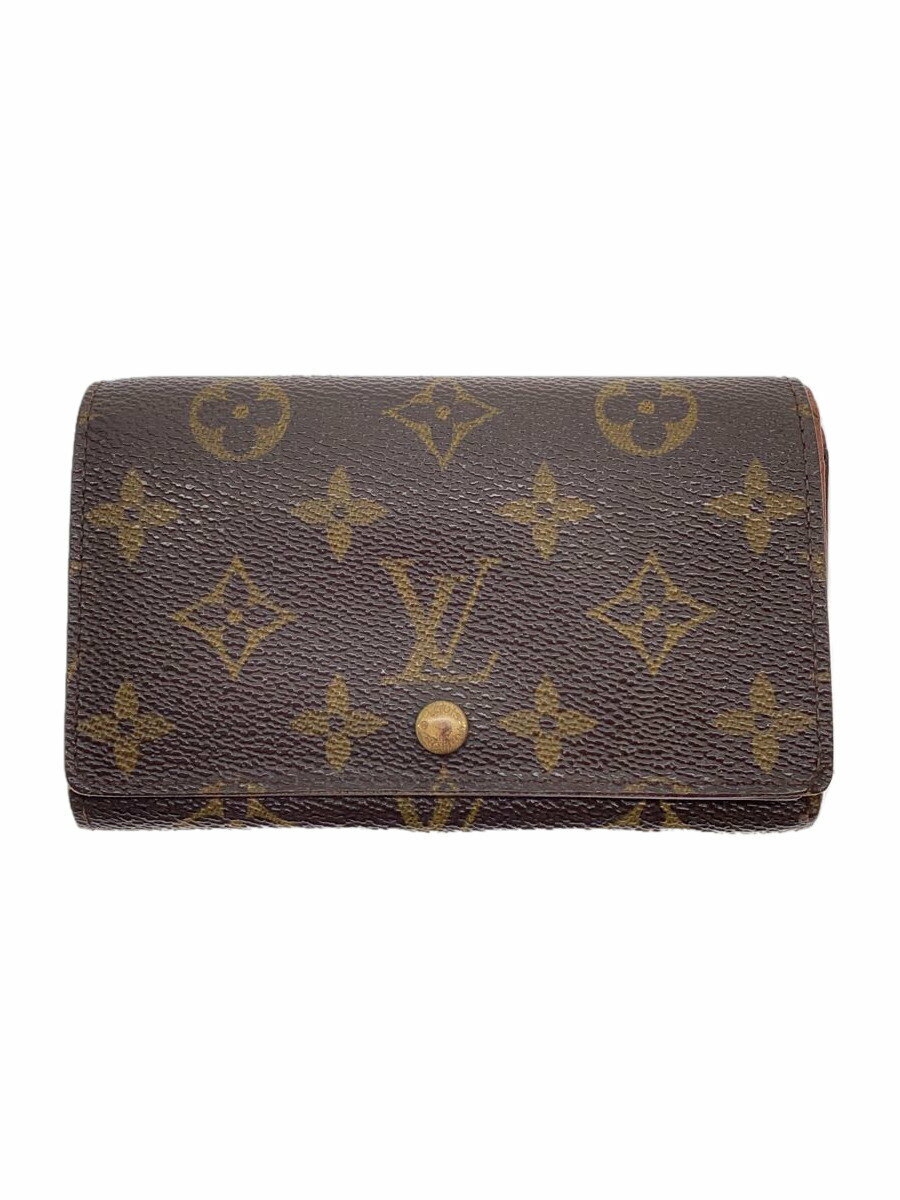 【中古】LOUIS VUITTON◆1)ポルト・モネ・ビエ・トレゾール_モノグラム・キャンバス/ブラウン/2つ折り財布【服飾雑貨他】