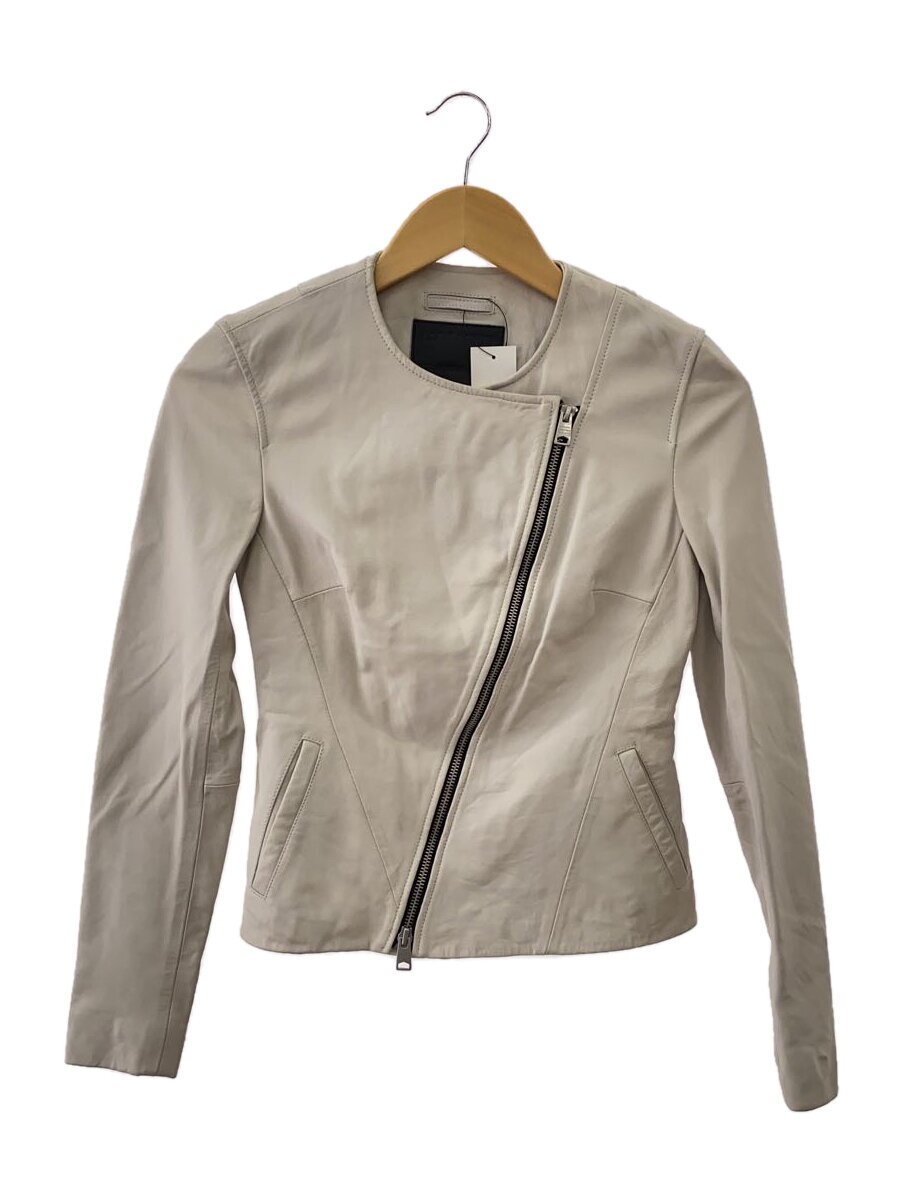 【中古】ALLSAINTS◆レザージャケット・ブルゾン/4/羊革/WHT【レディースウェア】