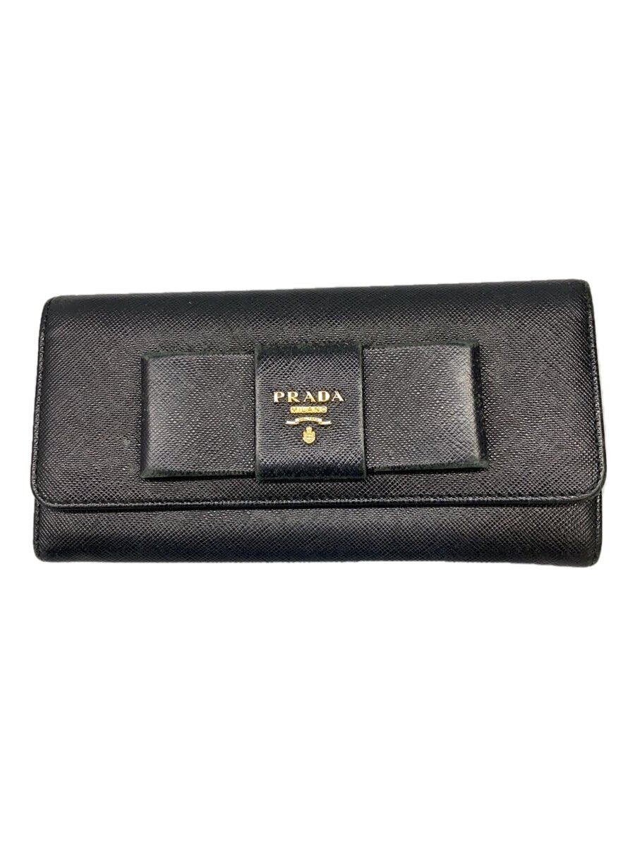 【中古】PRADA◆長サイフ/レザー/BLK/レディース【服飾雑貨他】