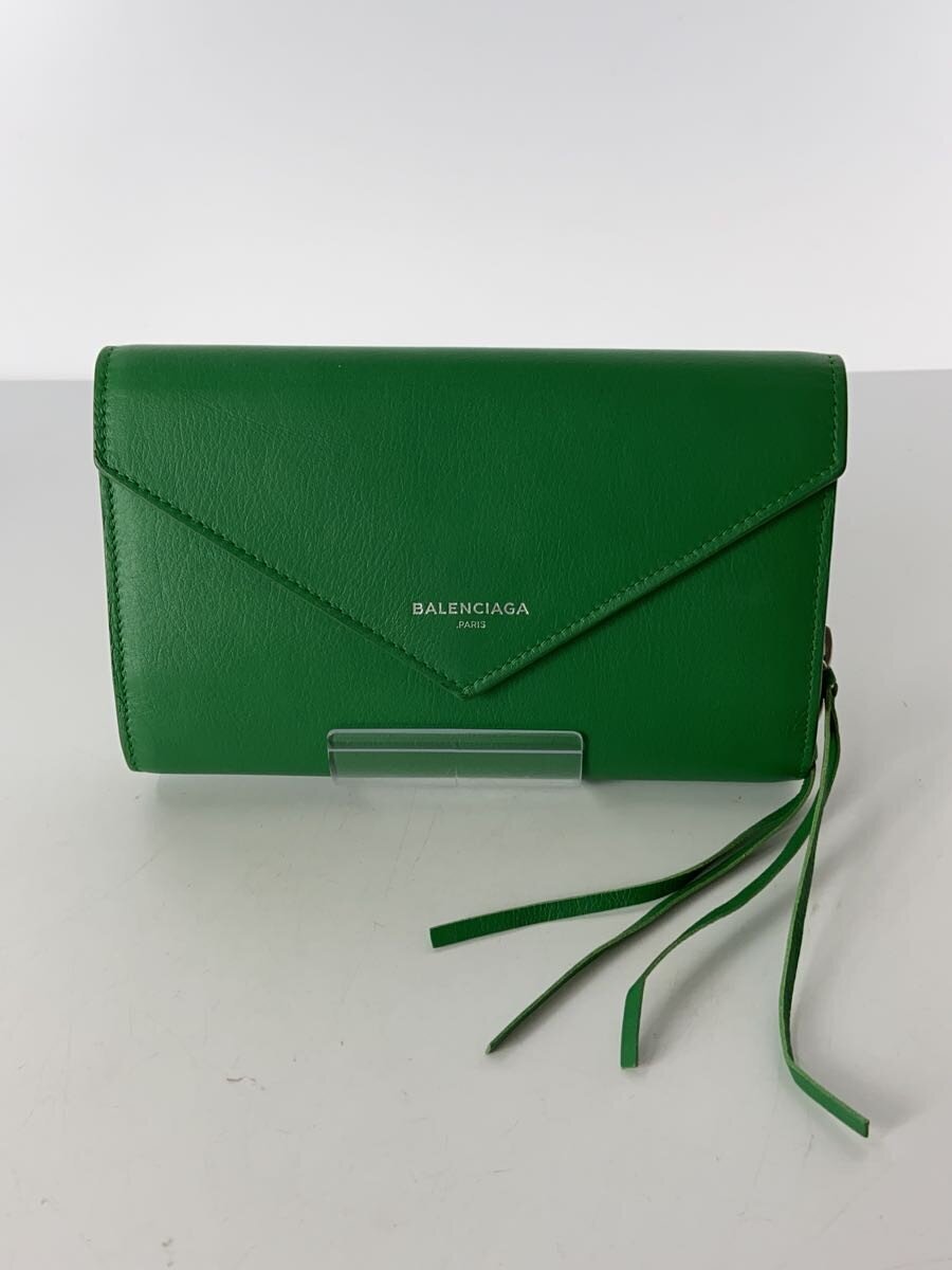 【中古】BALENCIAGA◆長財布/レザー/GRN/無地/レディース//【服飾雑貨他】