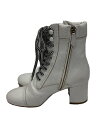 【中古】MIU MIU◆サイドジップ/クラック加工/レースアップブーツ/34.5/WHT/レザー【シューズ】