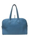 【中古】HERMES◆ヴィクトリア35/ボストンバッグ/レザー/BLU【バッグ】