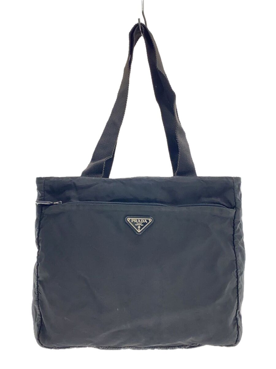 【中古】PRADA◆トートバッグ/ポリエステル/BLK/無地【バッグ】