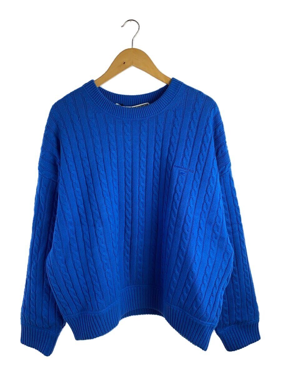 Alexander Wang◆ニット・セーター(厚手)/L/コットン/ブル/無地/CREW NECK CABLE KNIT PULLOVE//