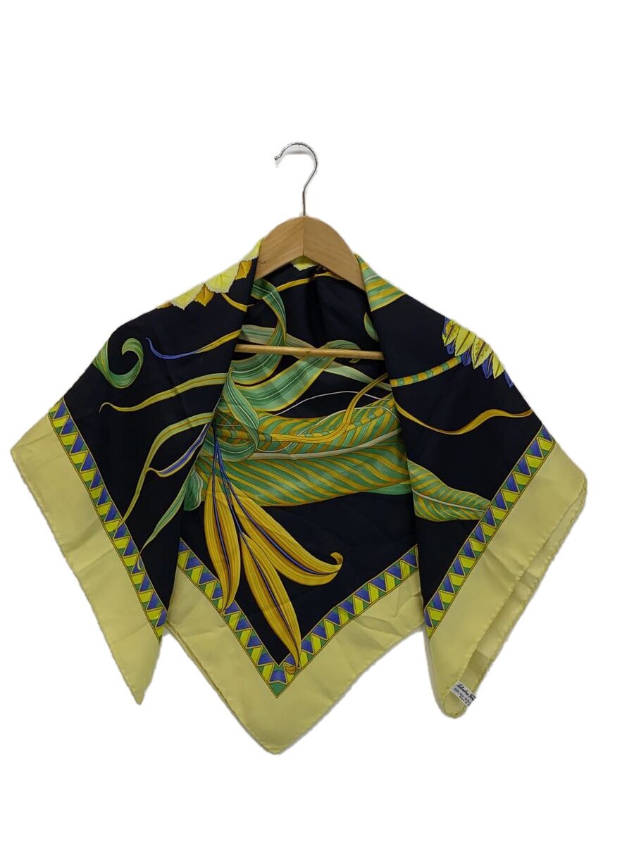 【中古】Salvatore Ferragamo◆スカーフ/シルク/YLW/花柄/レディース【服飾雑貨他】
