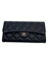 【中古】CHANEL◆長サイフ_マトラッセ_ラムスキン_ココマーク_BLK/羊革/BLK/レディース【服飾雑貨他】