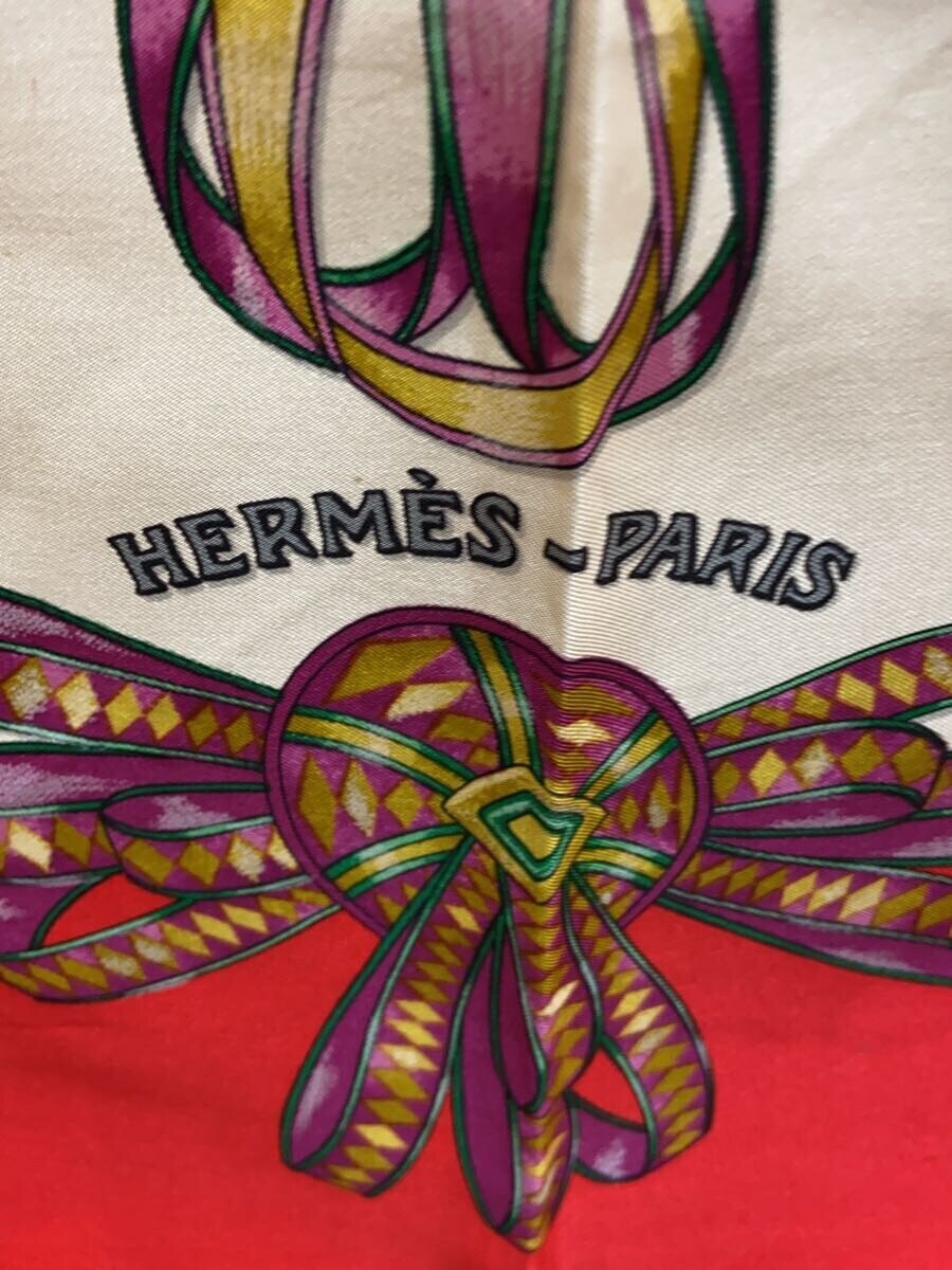 【中古】HERMES◆カレ90/馬のリボン/LES RUBANS DU CHEVAL/スカーフ/シルク/RED/総柄/レディース【服飾雑貨他】