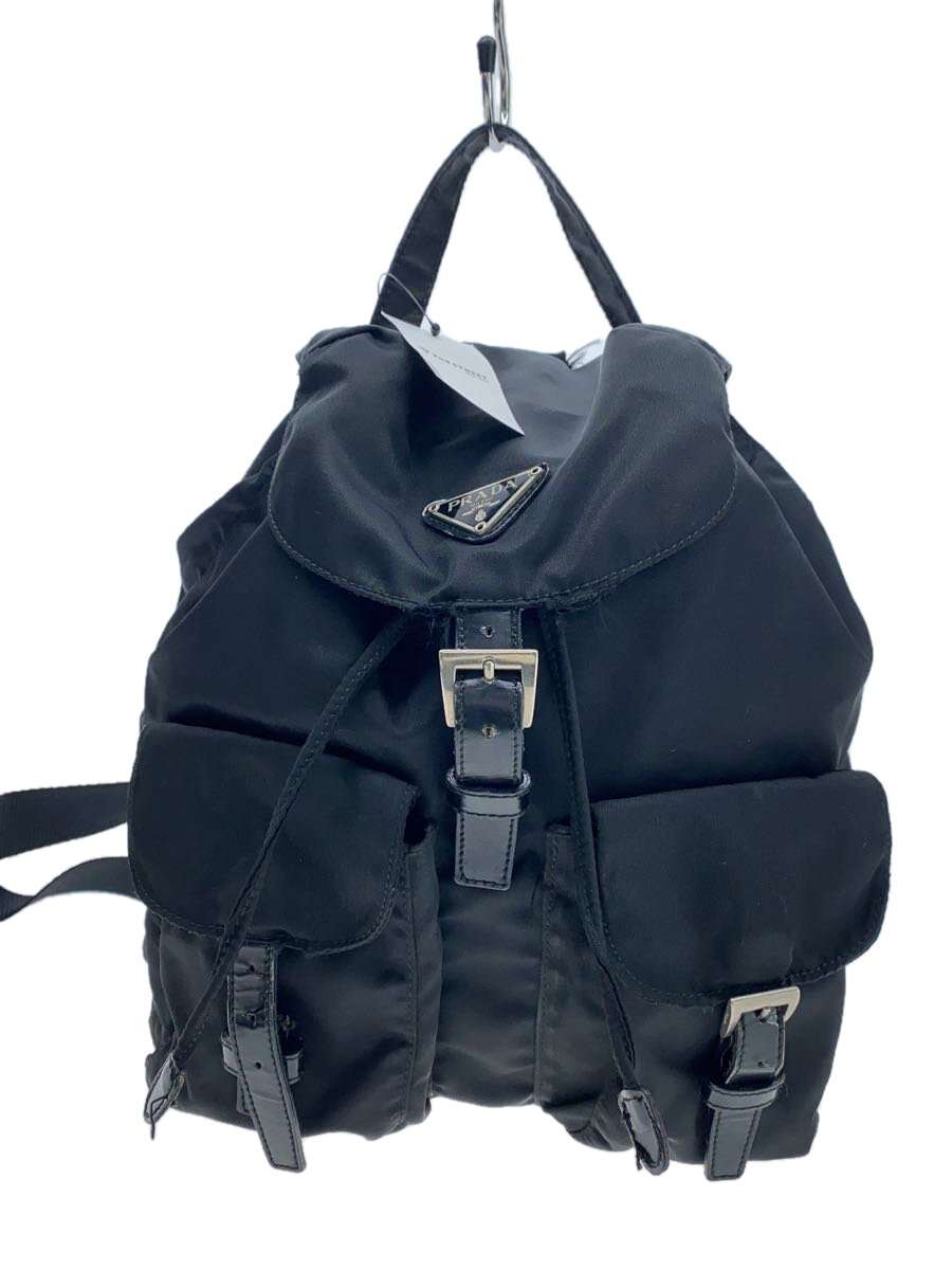 【中古】PRADA◆リュック/バックパック/ミニ/ロゴプレート/レザーベルト/ナイロン/ブラック/黒//BZ2811【バッグ】