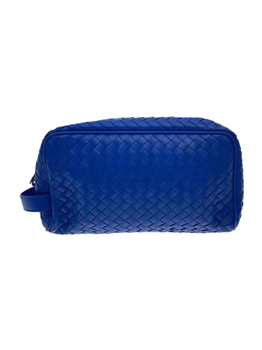 【中古】BOTTEGA VENETA◆ポーチ/レザー/BLU/244706【バッグ】