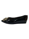 【中古】FABIO RUSCONI◆フラットパンプス/37.5/BLK/エナメル【シューズ】