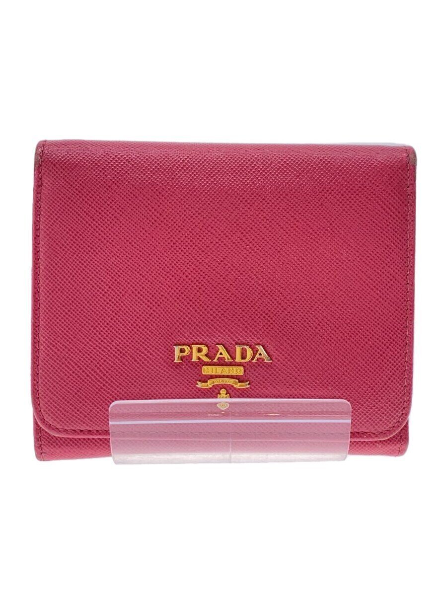 【中古】PRADA◆3つ折り財布/レザー/ピンク/レディース【服飾雑貨他】