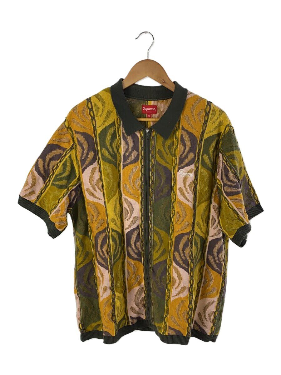 【中古】Supreme◆ポロシャツ/XL/コットン/YLW/総柄/22SS/Abstract Textured Zip Up Polo【メンズウェア】